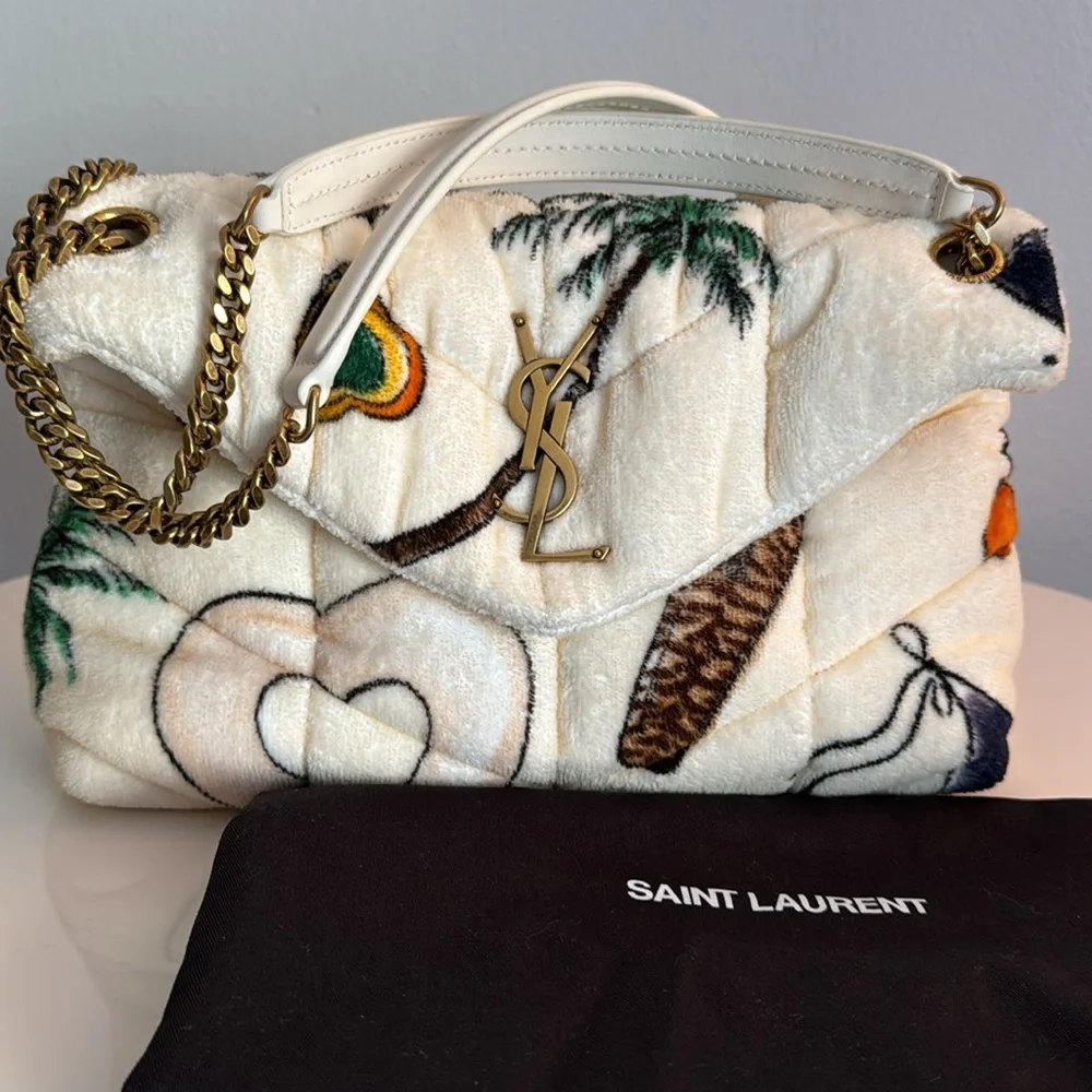 Saint Laurent *NEW* Terry Cloth Vacation Print Lou Lou Bag with Dust Cover - Picture 17 of 17